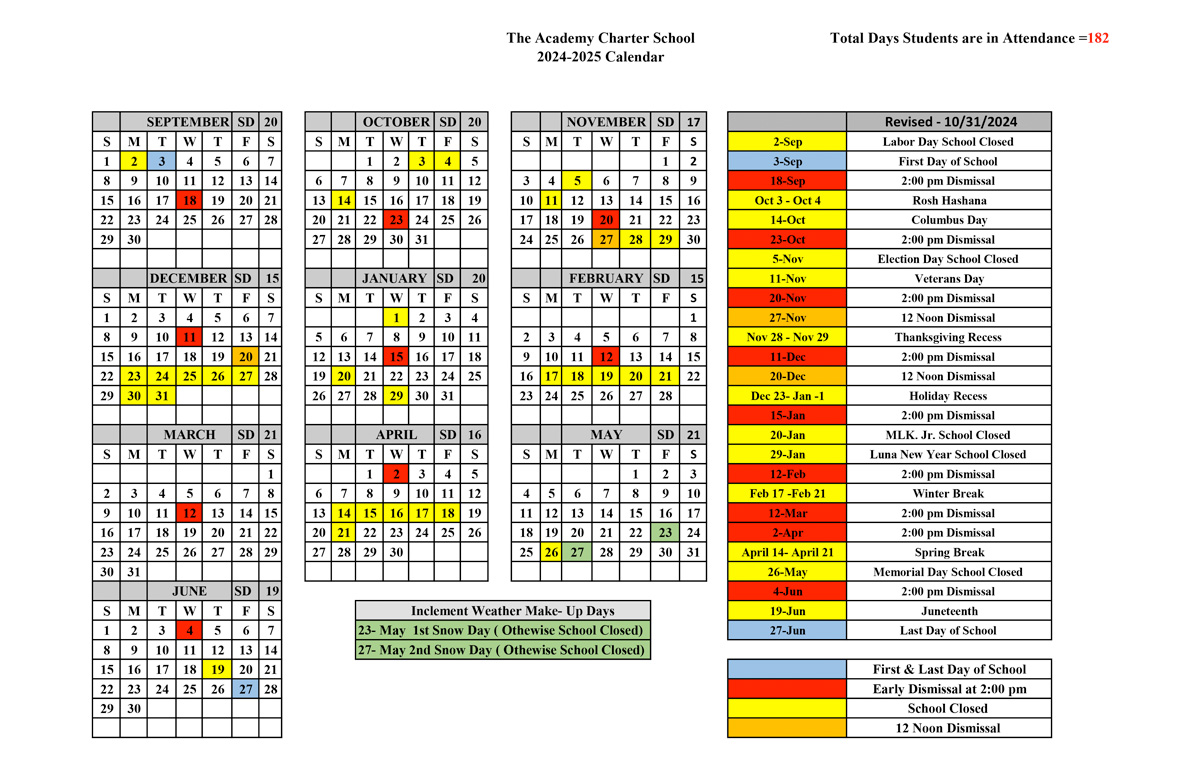 2024 2025 Calendar The Academy Charter School NY School For World 2024 2025 Calendar The Academy Charter School NY School For World